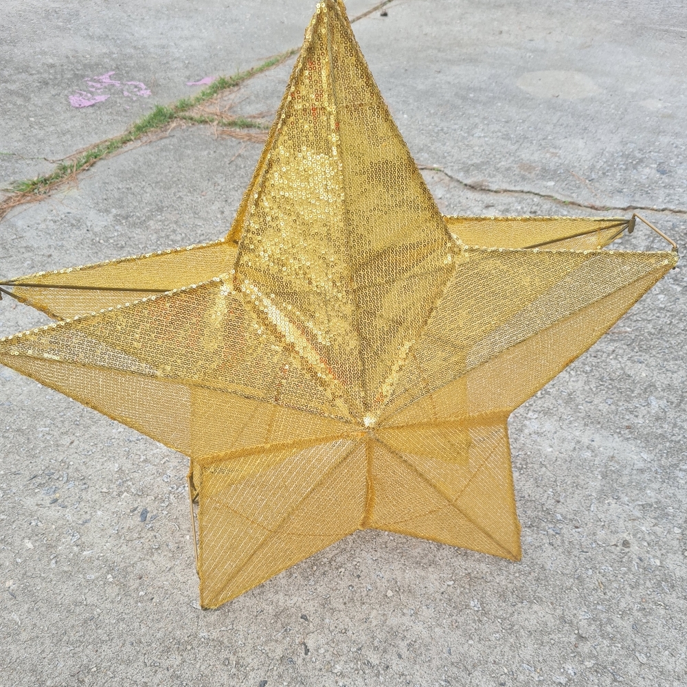 NWT 5.5" GOLD STAR SHAPED GLITTERED CHRISTMAS METAL 2 in 1 DECORATION